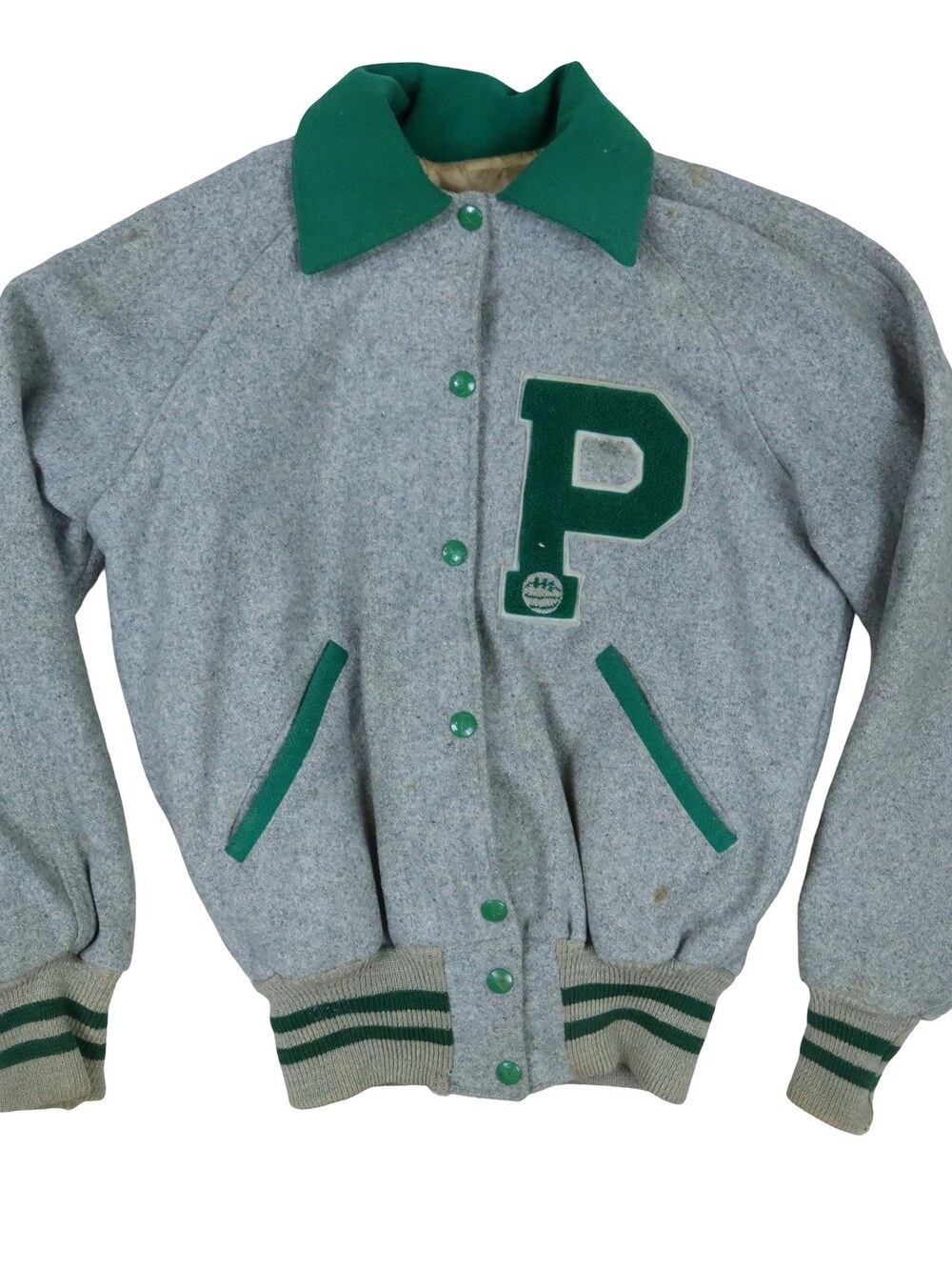 Vintage Wool School Varsity Letterman Jacket Gray Green 1940s Men's Small